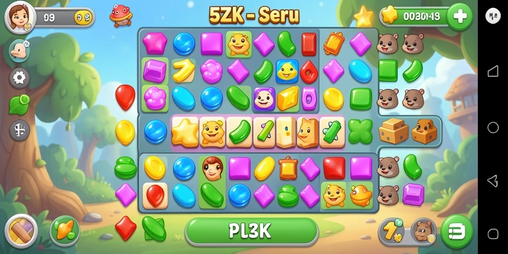Screenshot gameplay 5ZK dengan tampilan level Match-3 yang seru.