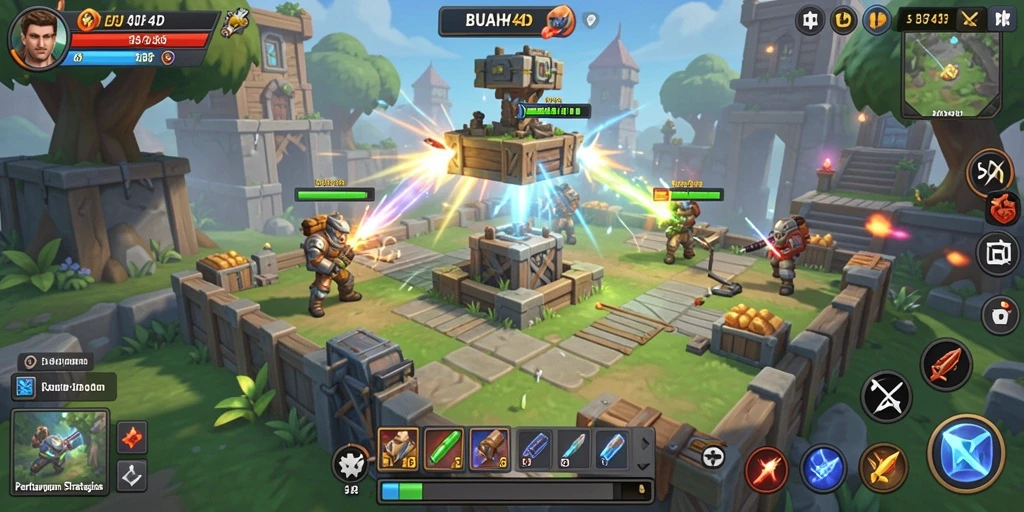 Tampilan gameplay BUAH4D yang penuh aksi Tower Defense.