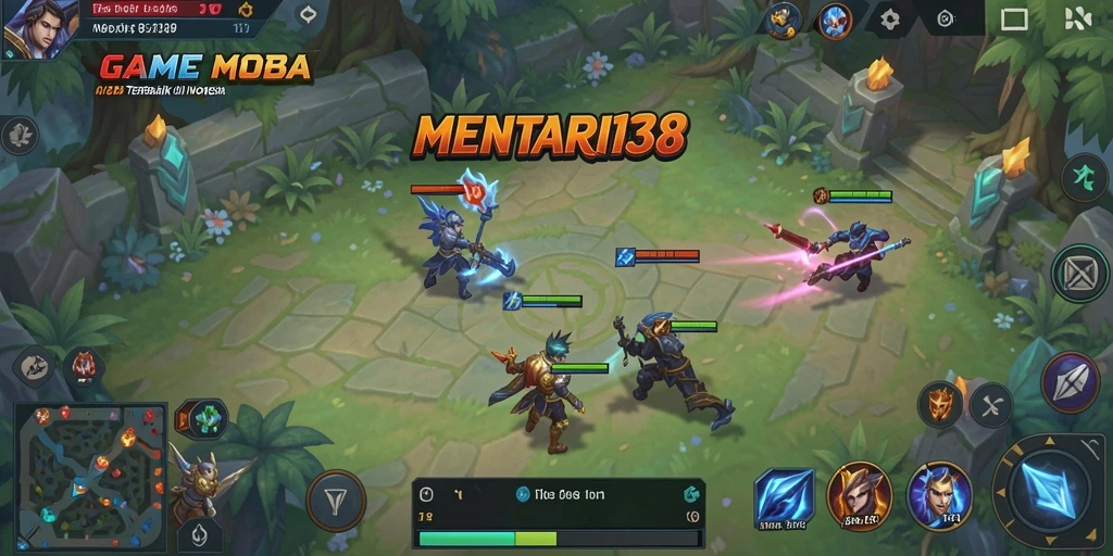 Tangkapan layar gameplay MENTARI138 menunjukkan aksi seru di arena MOBA.