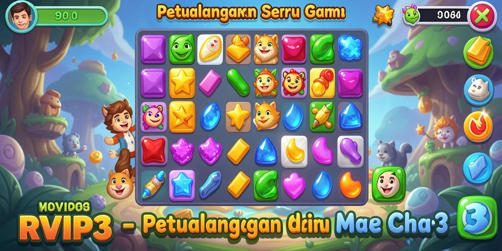 Tangkapan layar gameplay RVIP3 menampilkan aksi seru dalam menyusun permata.